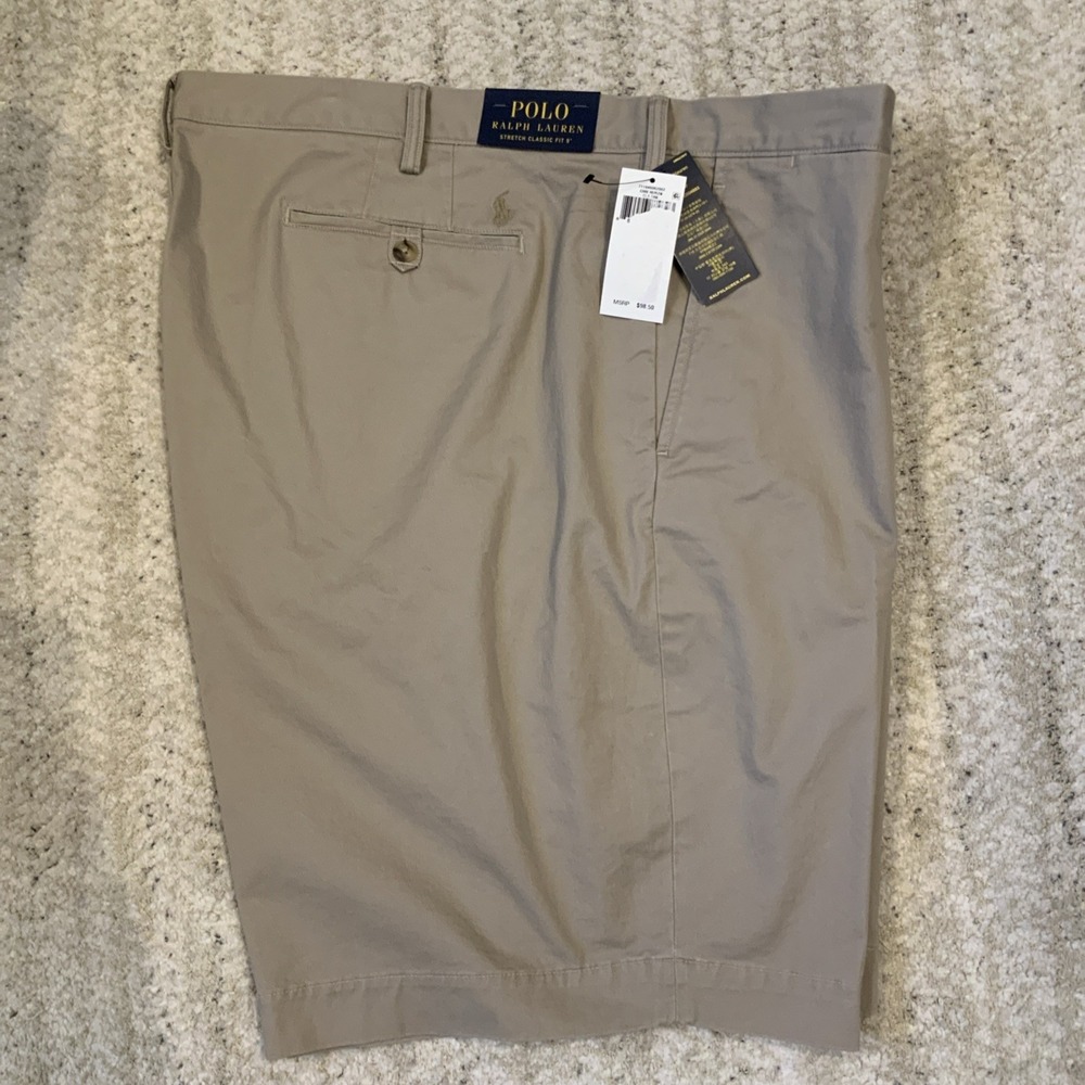 Polo Ralph Lauren Chino Shorts 48B Stretch Classic 9" Inseam NWT $98 Tan
